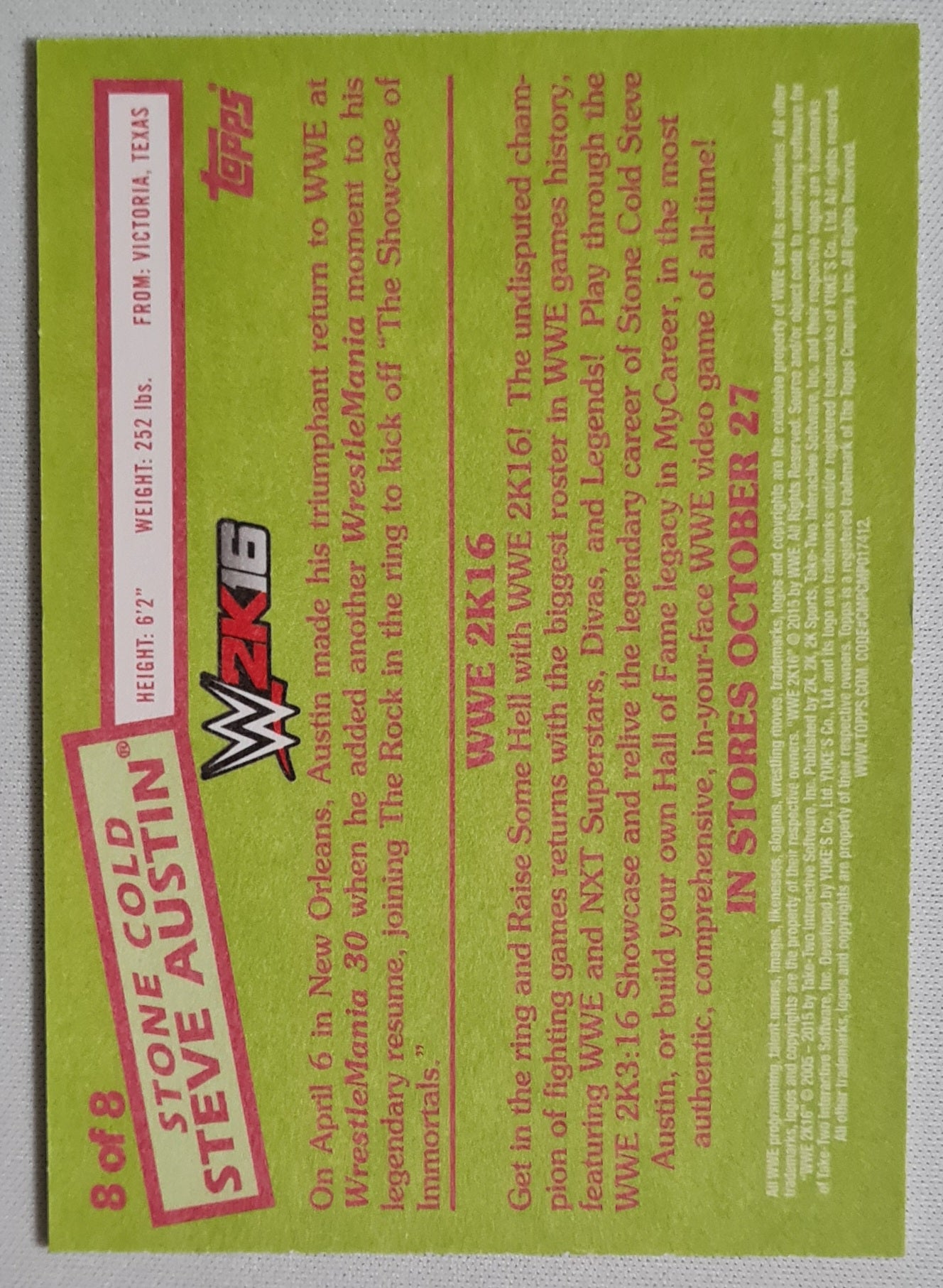 Stone Cold Steve Austin - 2015 Topps W2K16 #8
