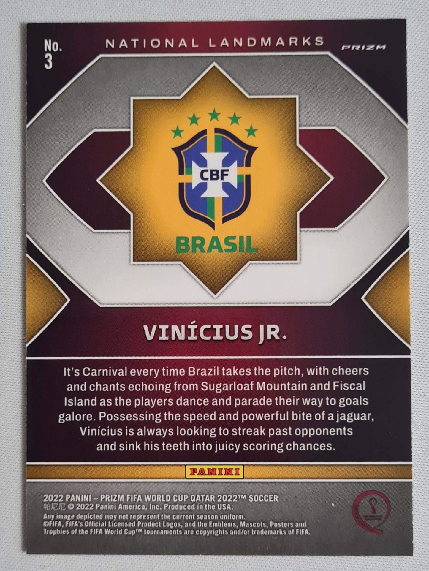 Vinicius Jr. - 2022 Panini Prizm World Cup #3 Brazil National Landmarks SSP