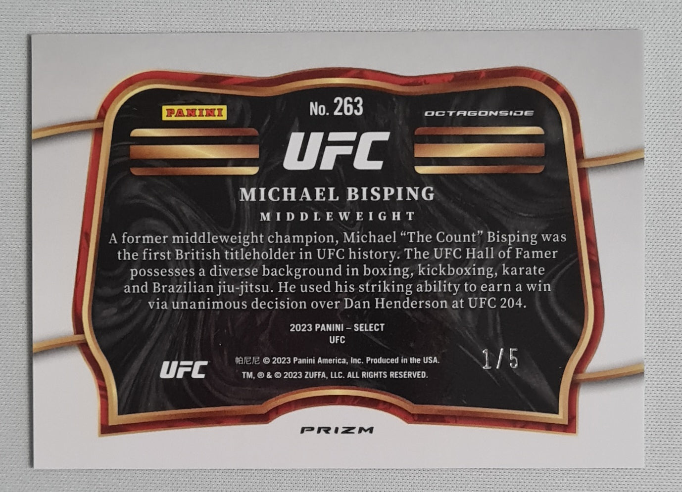 Michael Bisping - 2023 Panini Select UFC #263 Green Prizm /5 (!)