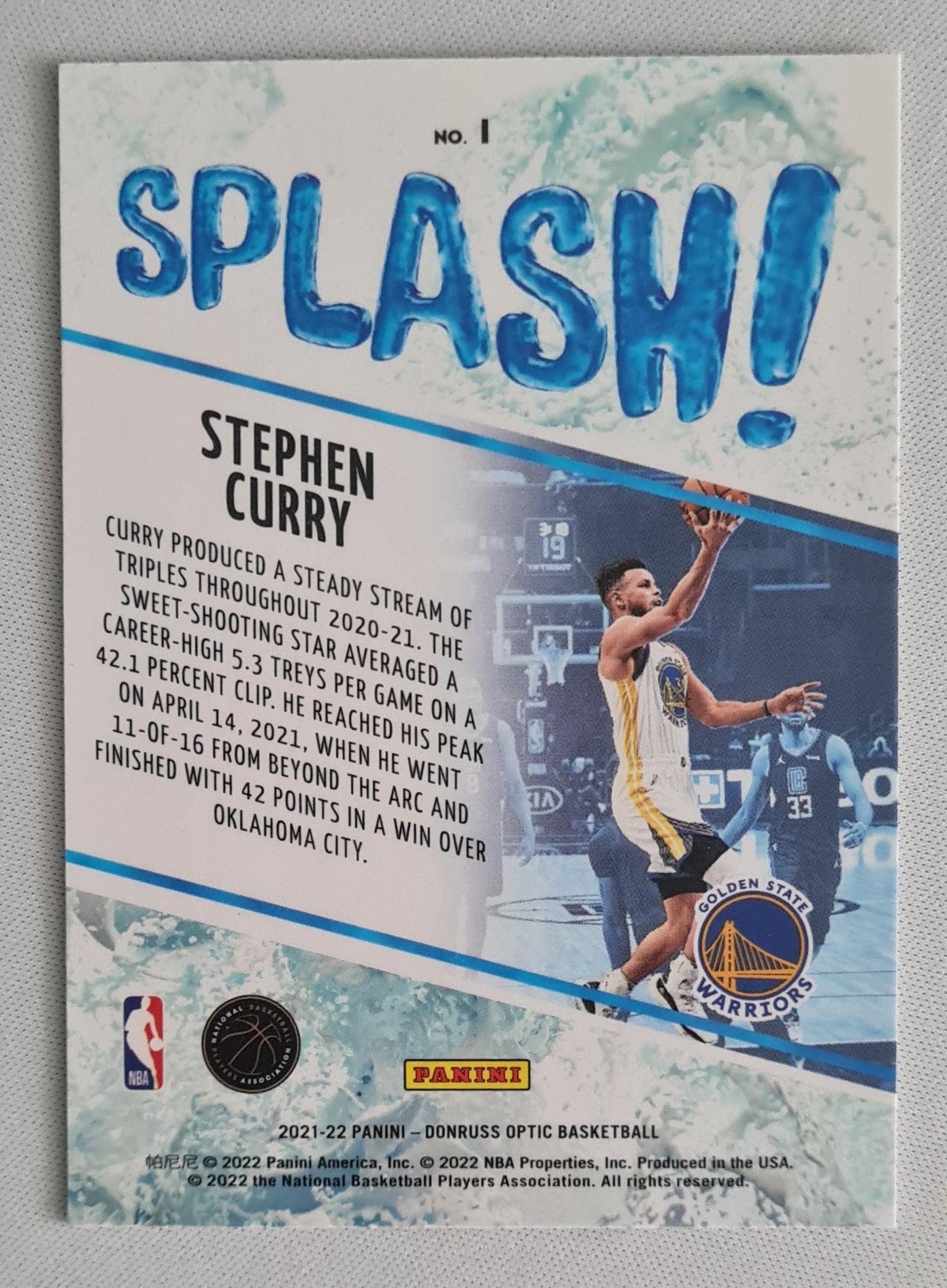 Stephen Curry - 2021/22 Panini Donruss Optic Basketball #1 "Splash!" NBA Golden State Warriors