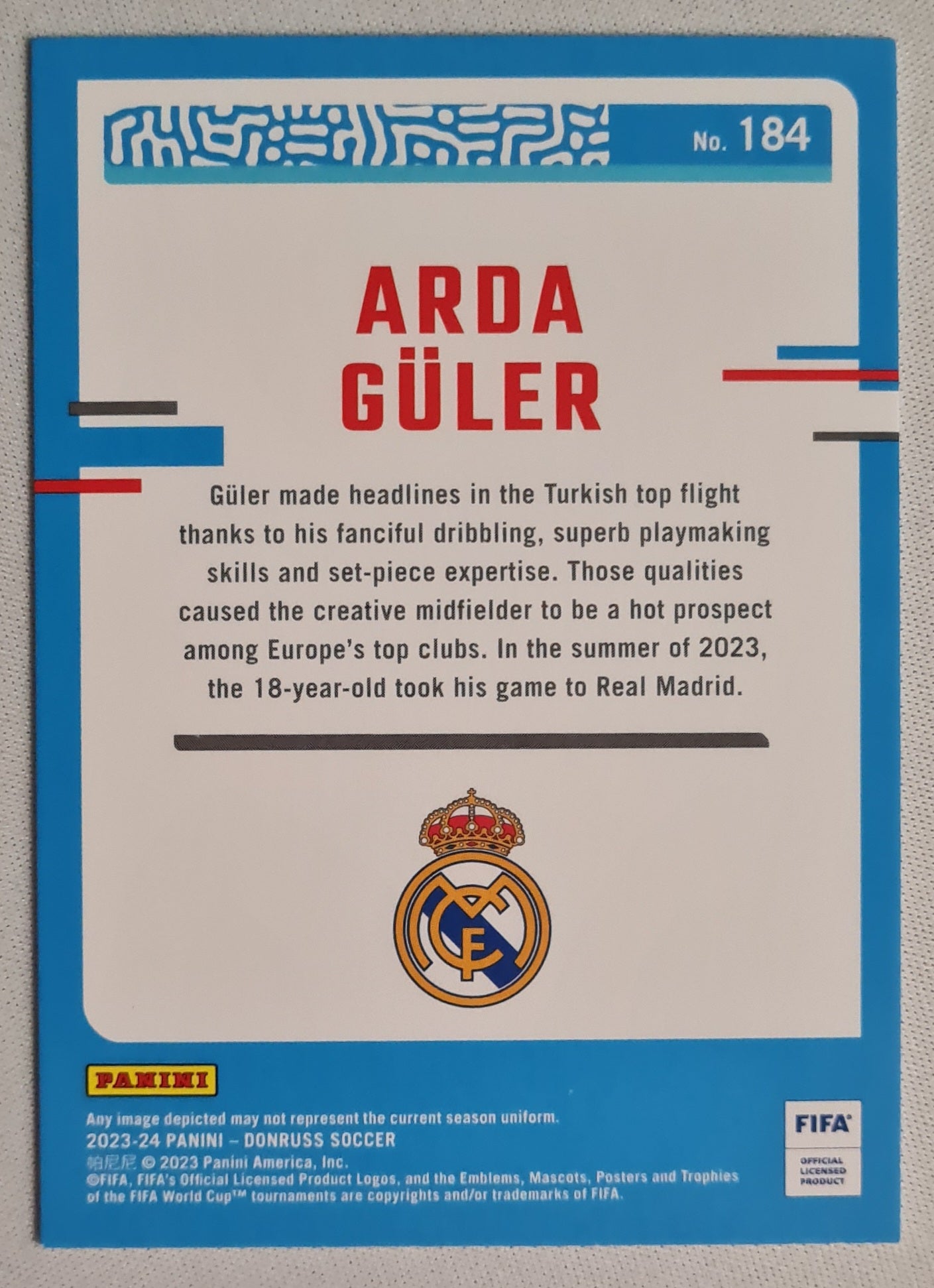Arda Guler - 2023/24 Panini Donruss Soccer #184 Rated Rookie Real Madrid