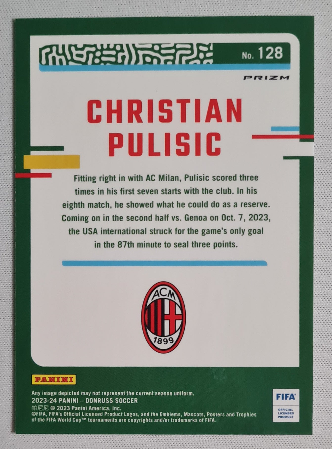 Christian Pulisic - 2023/24 Panini Donruss Soccer #128 Prizm Refractor AC milan