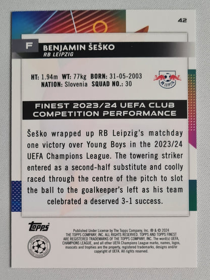 Benjamin Sesko - 2024 Topps Finest (CL) /299 RB Leipzig