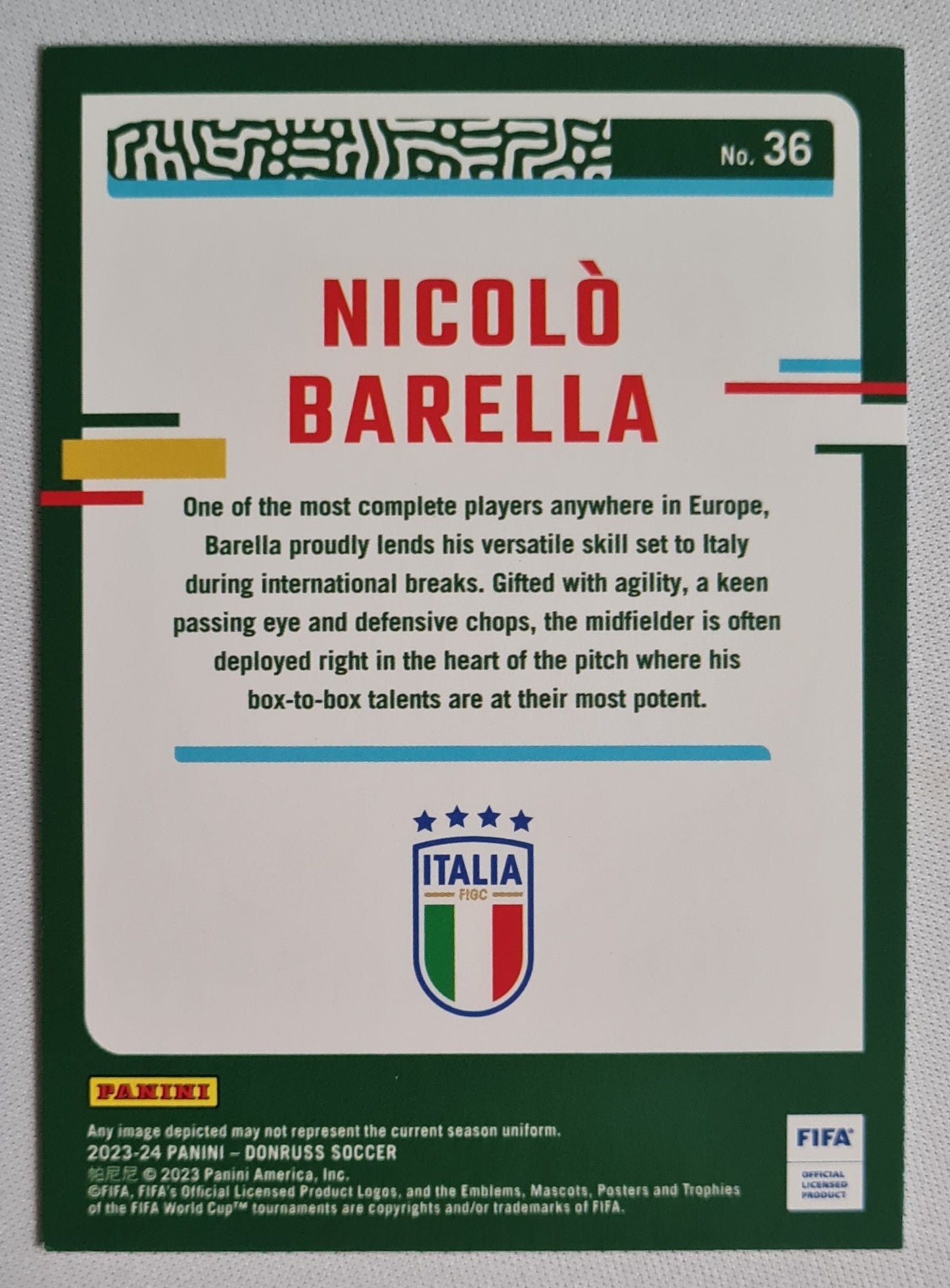 Nicolo Barella - 2023/24 Panini Donruss Soccer #36 Italia - Holo