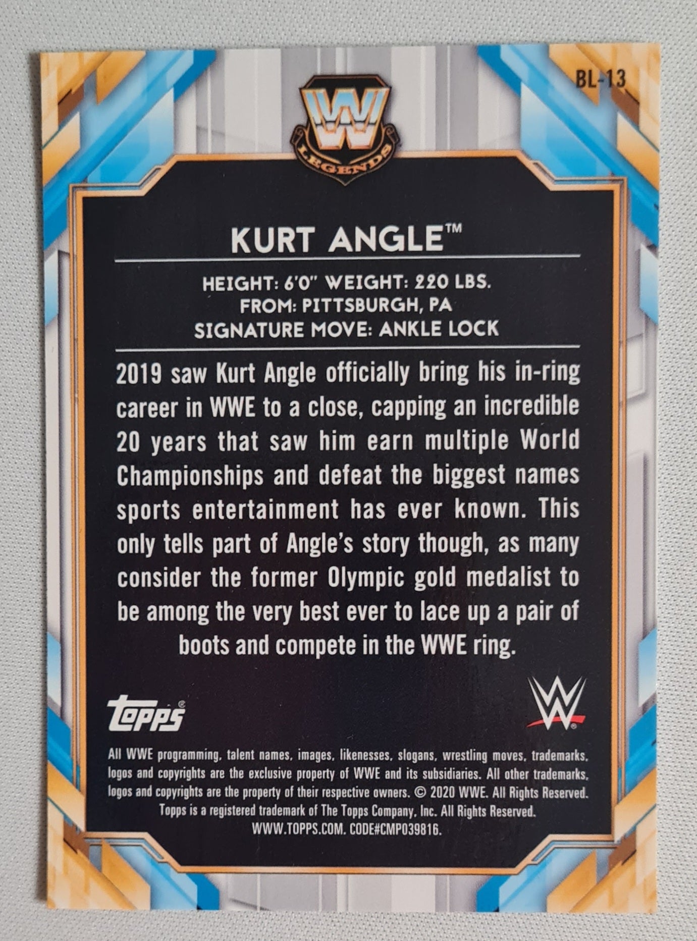 Kurt Angle - 2020 Topps WWE #BL-13 Refractor Big Legends HOF