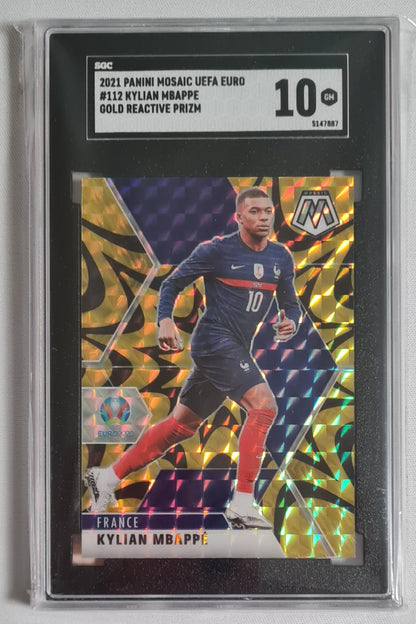Kylian MBappe - 2021 Panini Mosaic UEFA EURO #112 Gold Reactive Prizm SGC 10 SSP