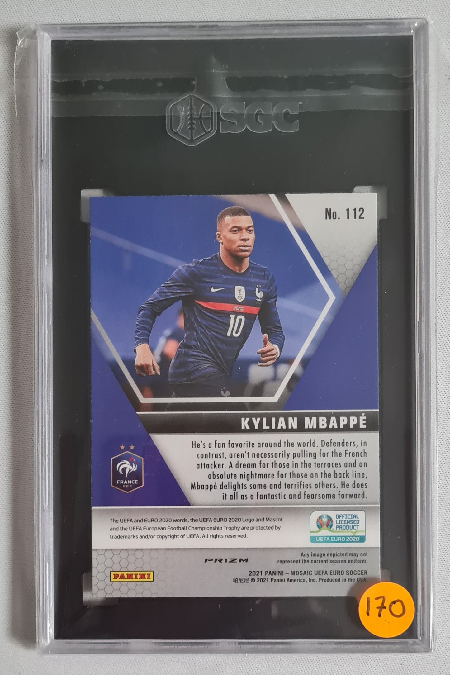 Kylian MBappe - 2021 Panini Mosaic UEFA EURO #112 Gold Reactive Prizm SGC 10 SSP