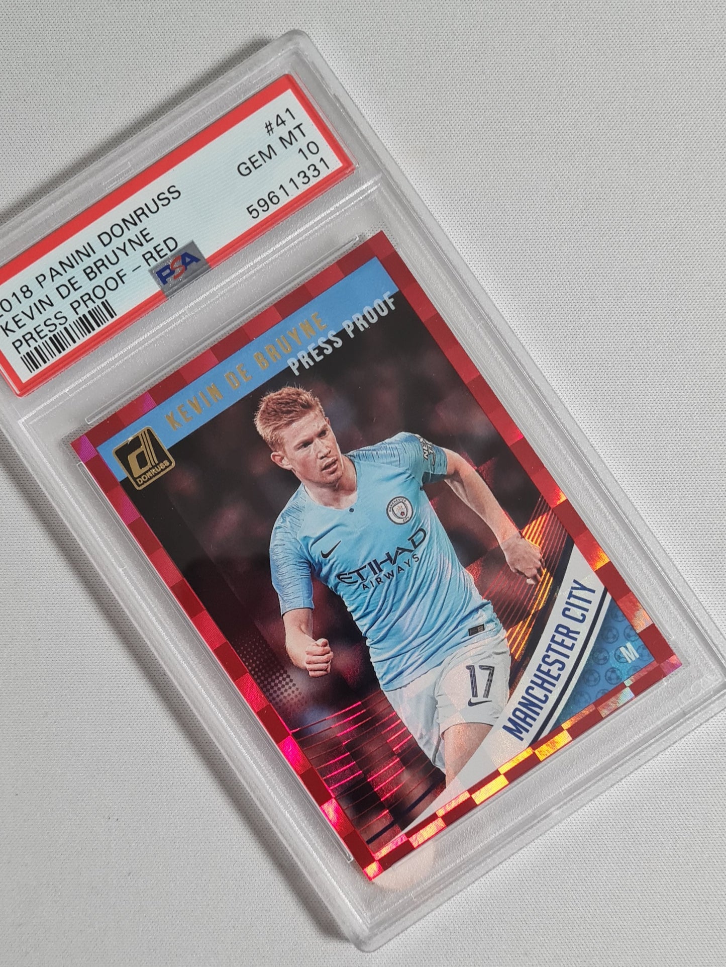Kevin de Bruyne - 2018 Panini Donruss Press Proof - Red #41 PSA 10 GEM MT