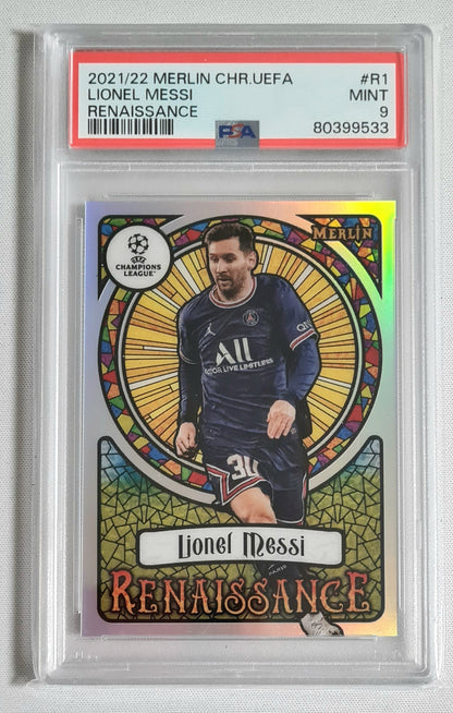 Lionel Messi - 2021/22 Merlin CHR. UEFA Renaissance #R1 PSA 9 MINT Case Hit !