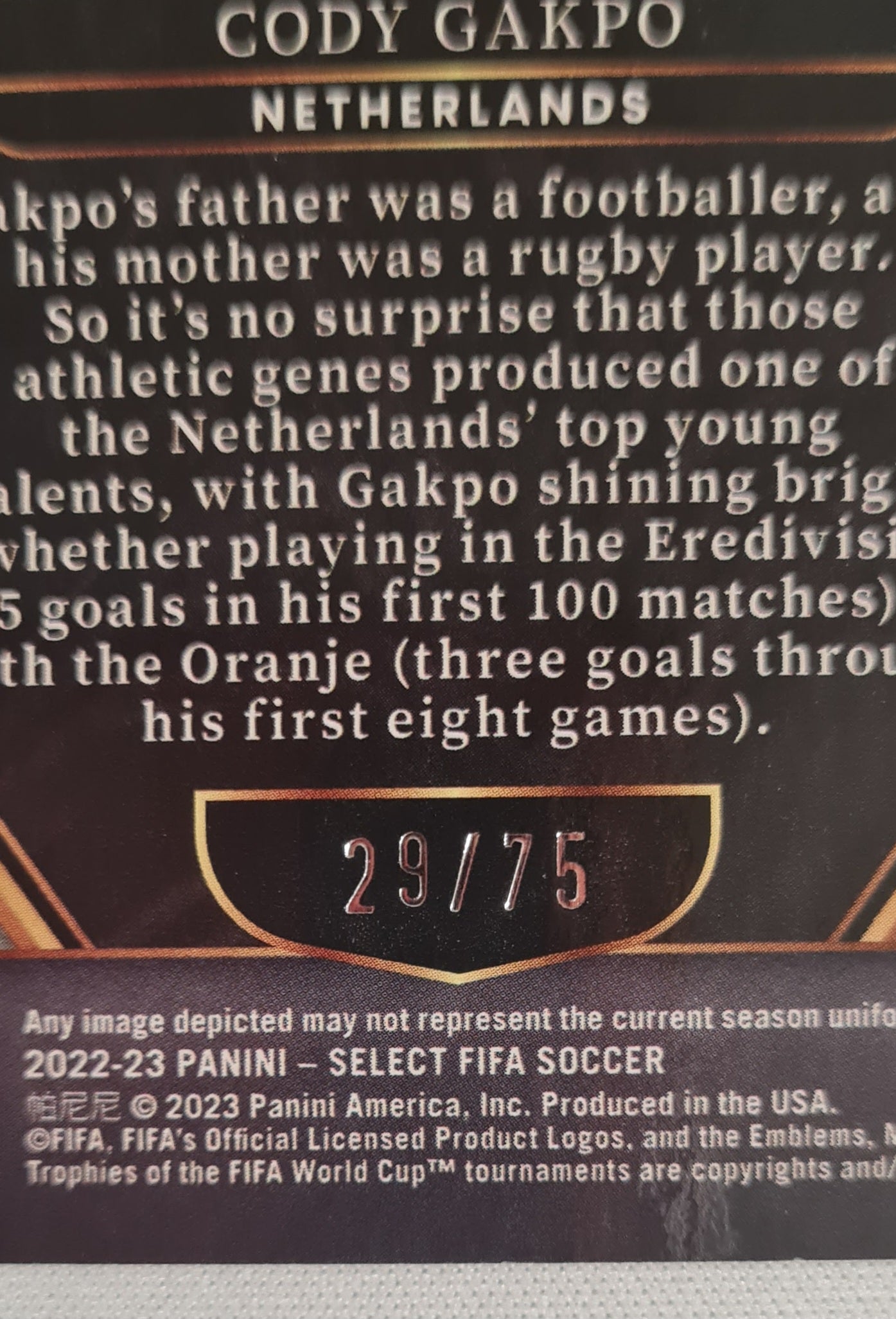 Cody Gakpo - 2022/23 Panini Select FIFA Soccer Prizm Purple Mezzanine #156 /75