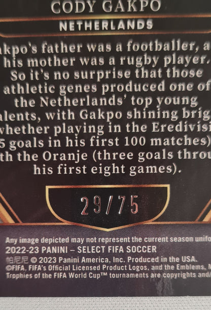 Cody Gakpo - 2022/23 Panini Select FIFA Soccer Prizm Purple Mezzanine #156 /75