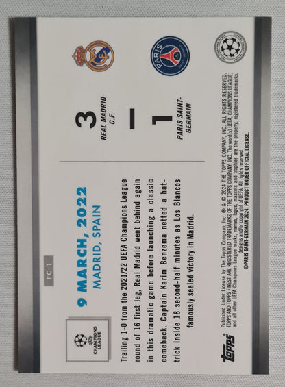 Featuring Benzima - 2024 Topps Finest "Comebacks" FC-1 - Real Madrid vs PSG Holo