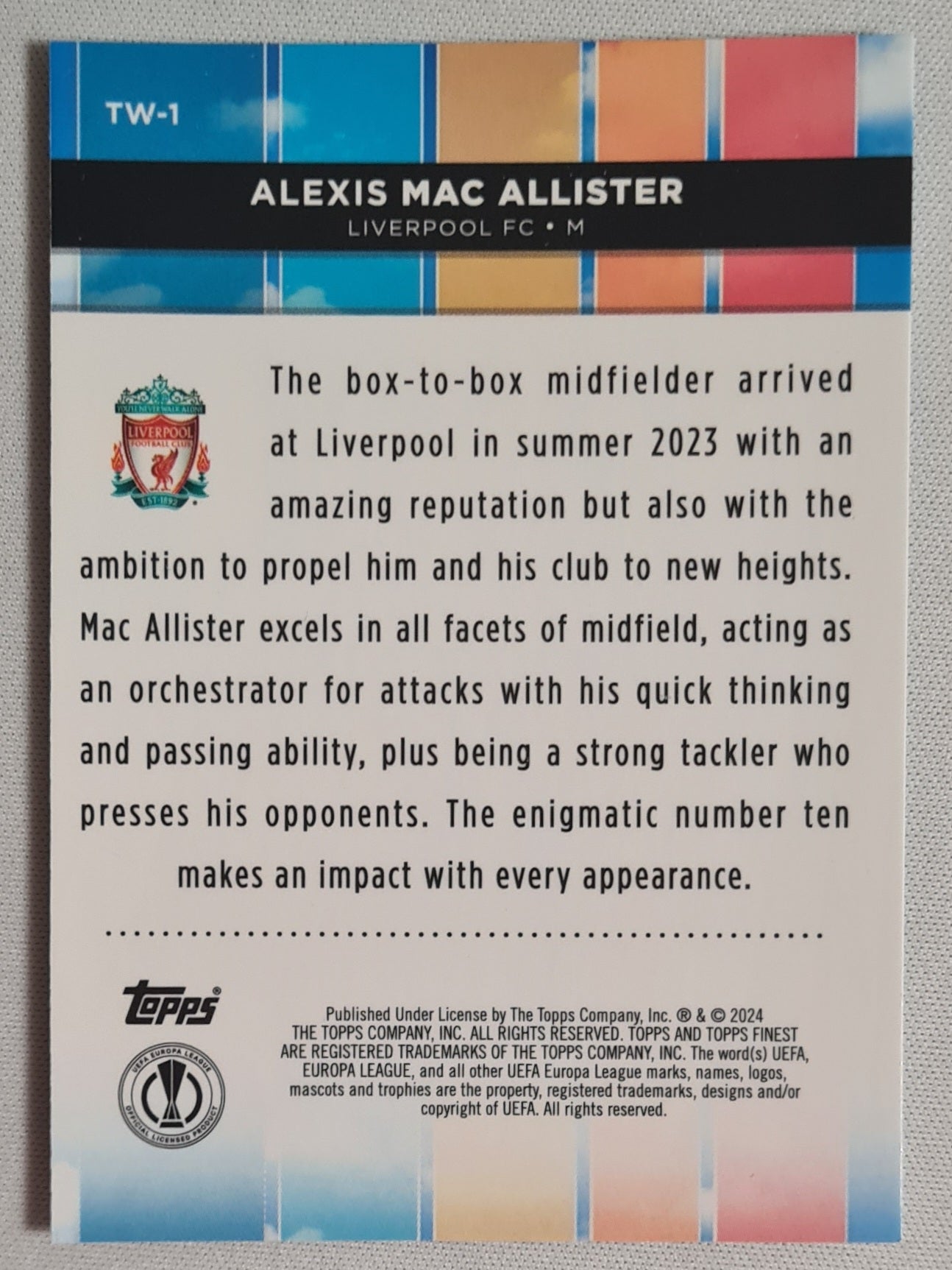 Alexis Mac Allister - 2024 Topps Finest Top of the World #TW-1 Liverpool