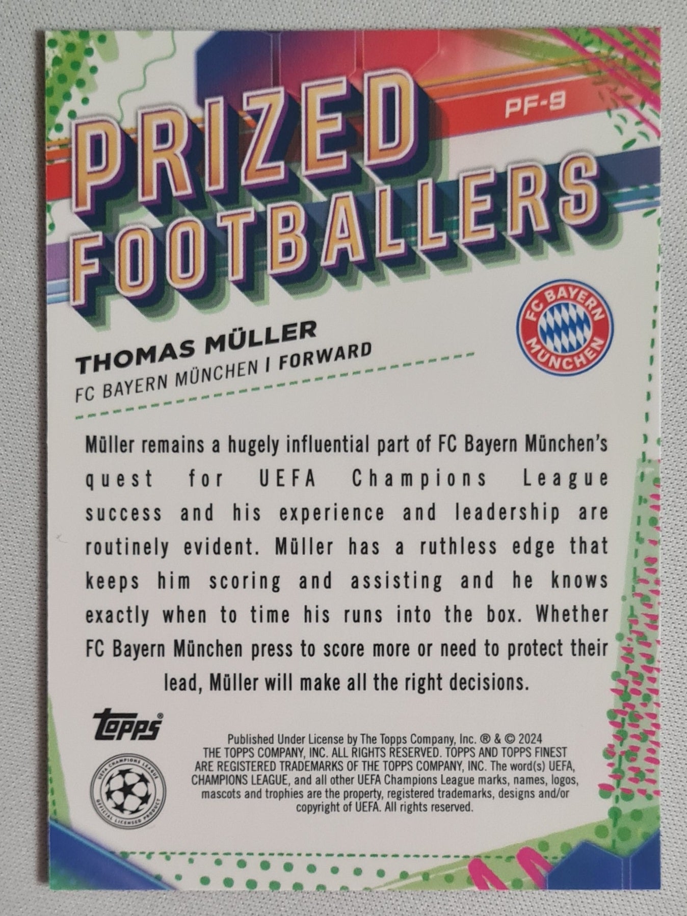 Thomas Muller - 2024 Topps Finest UEFA Prized Footballers #PF-9 FC Bayern Munchen (CL)