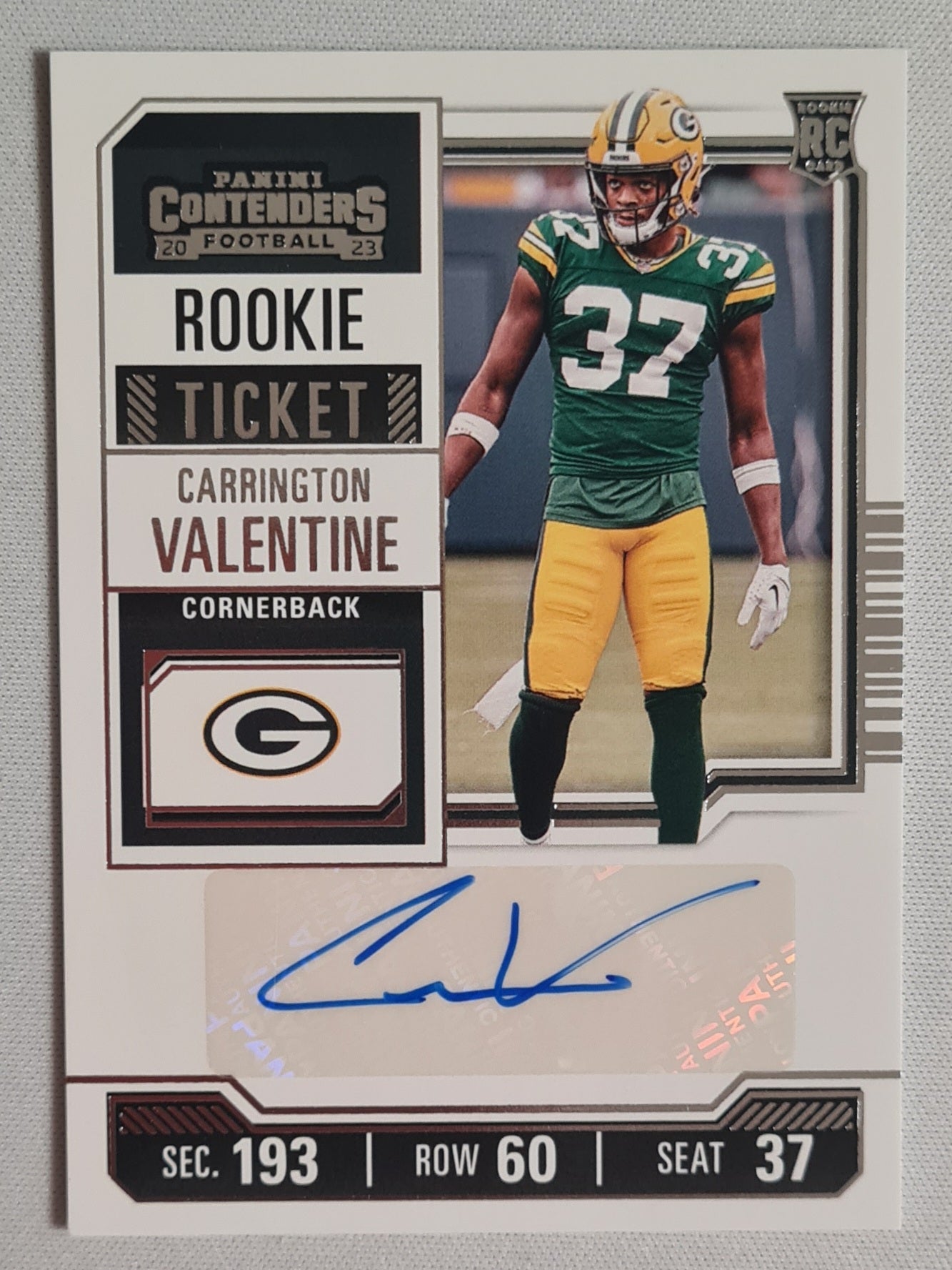 Carrington Valentine - 2023 Panini Contenders Autograph RC Rookie Ticket Green Bay Packers #174