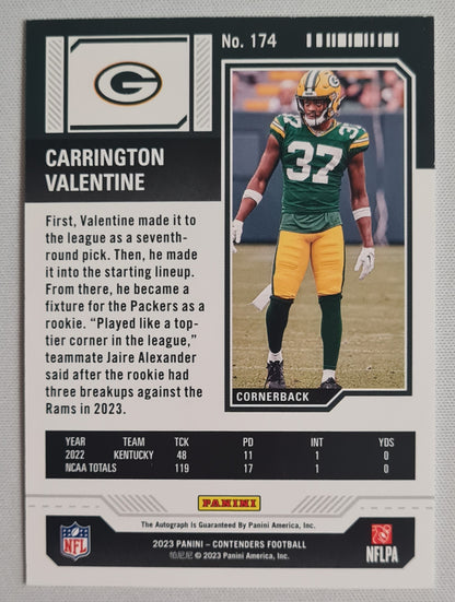 Carrington Valentine - 2023 Panini Contenders Autograph RC Rookie Ticket Green Bay Packers #174