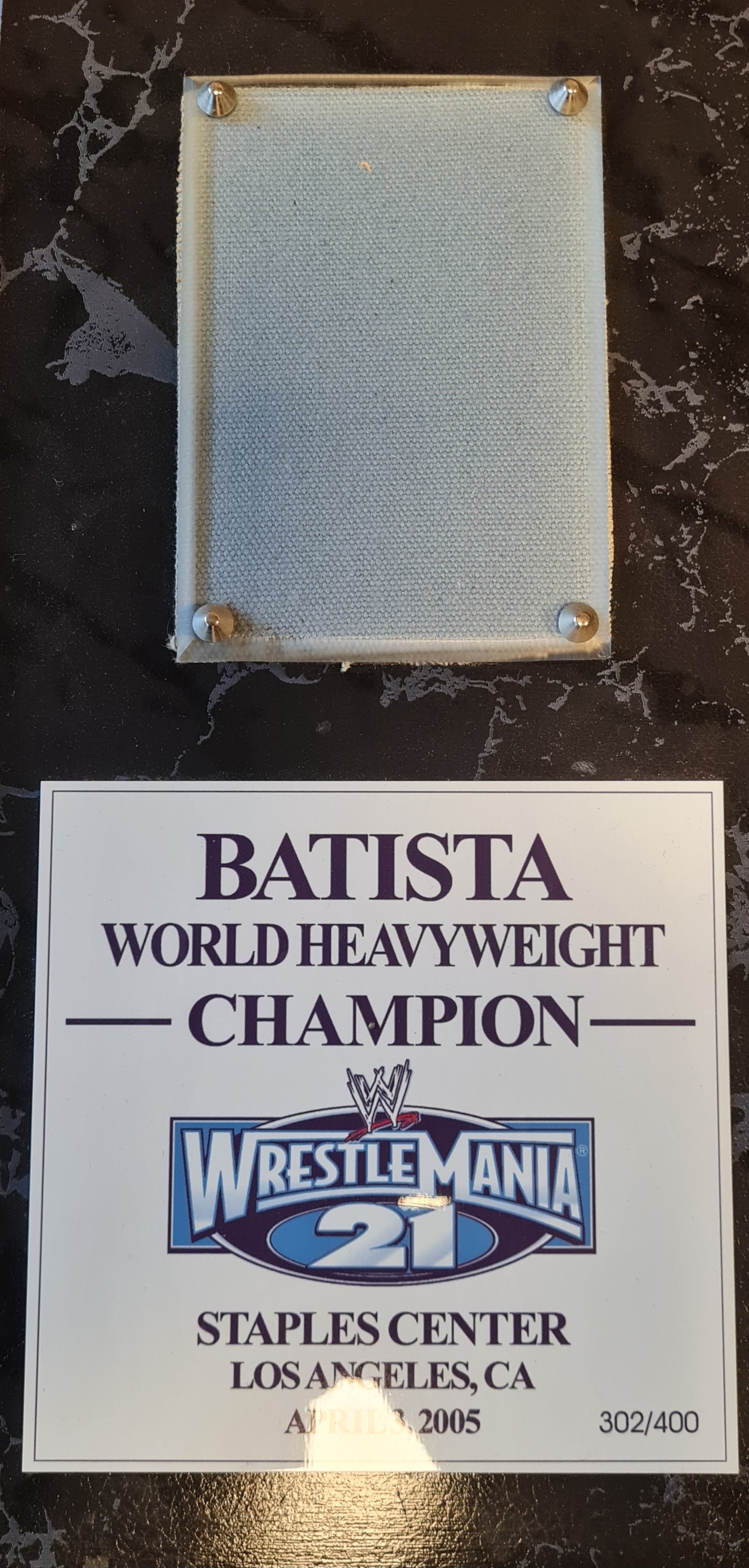 Batista - WWE Superstar Autograph Picture in frame with Blood on canvas WrestleMania 21