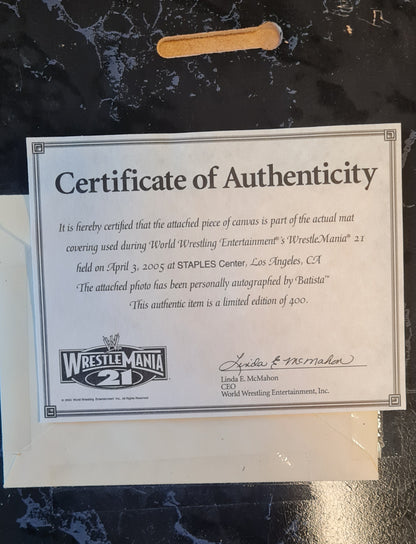 Batista - WWE Superstar Autograph Picture in frame with Blood on canvas WrestleMania 21