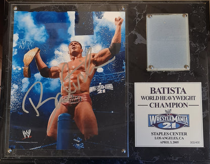 Batista - WWE Superstar Autograph Picture in frame with Blood on canvas WrestleMania 21