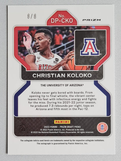 Christian Koloko - 2022 Panini Prizm Draft Picks #DP-CKO Prism Choice Green /8 Autograph
