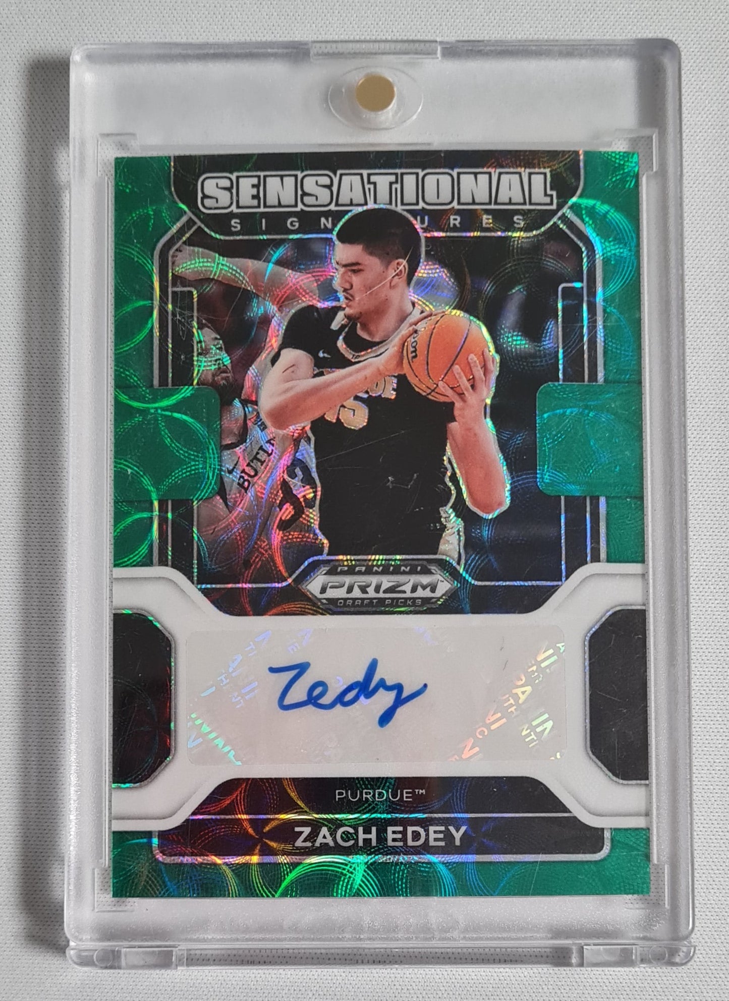 Zach Edey - 2022 Panini Prizm Draft Picks #SS-ZED Green Prism Choice - Sensational Signatures + Autograph /8