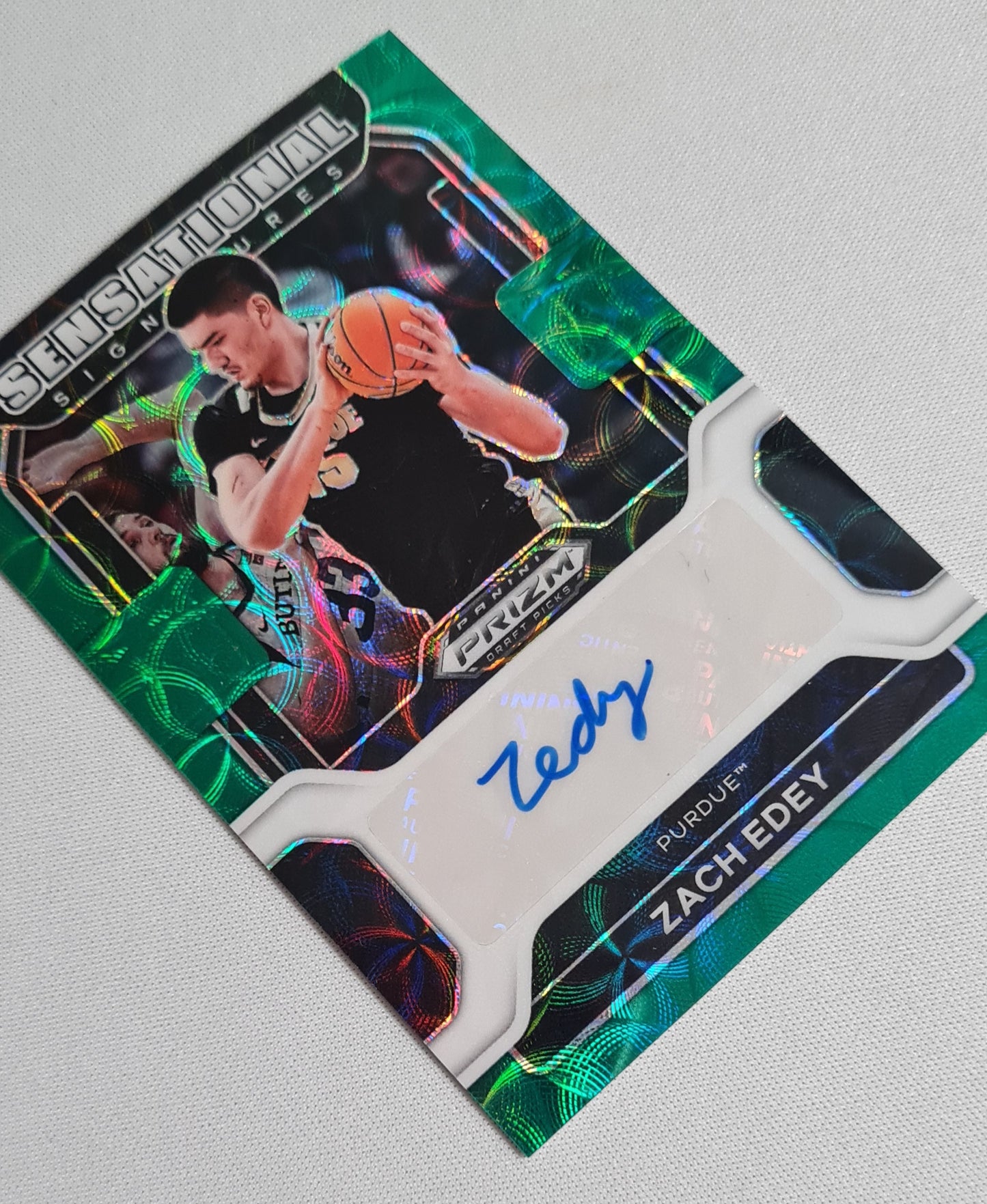 Zach Edey - 2022 Panini Prizm Draft Picks #SS-ZED Green Prism Choice - Sensational Signatures + Autograph /8