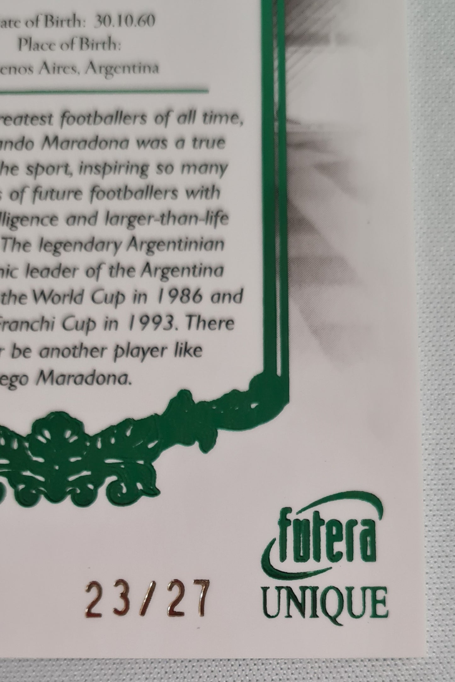 Diego Maradona - 2022 Futera "The Greatest" #111 Green color - Team Argentina /27