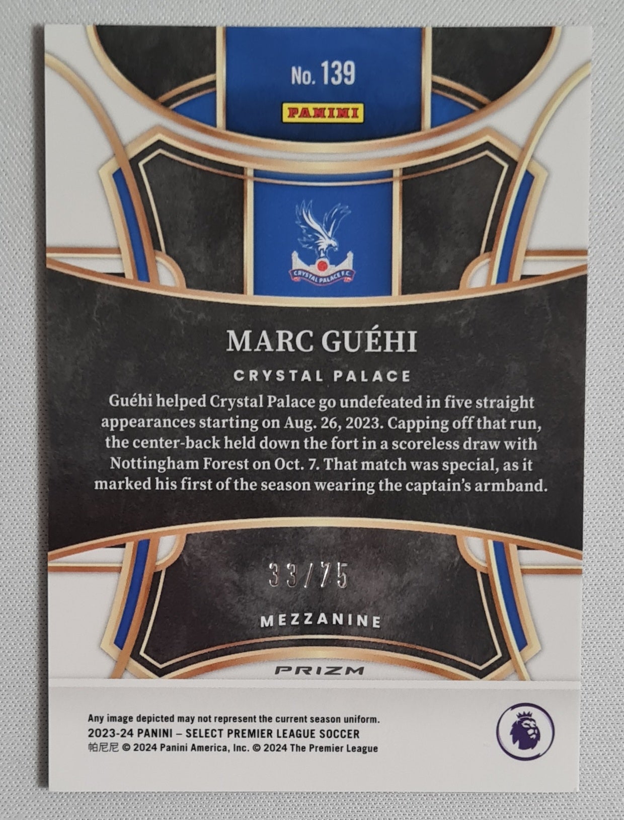 Marc Guehi - 2023/24 Panini Select Premier League Football Orange /75 #139 Crystal Palace