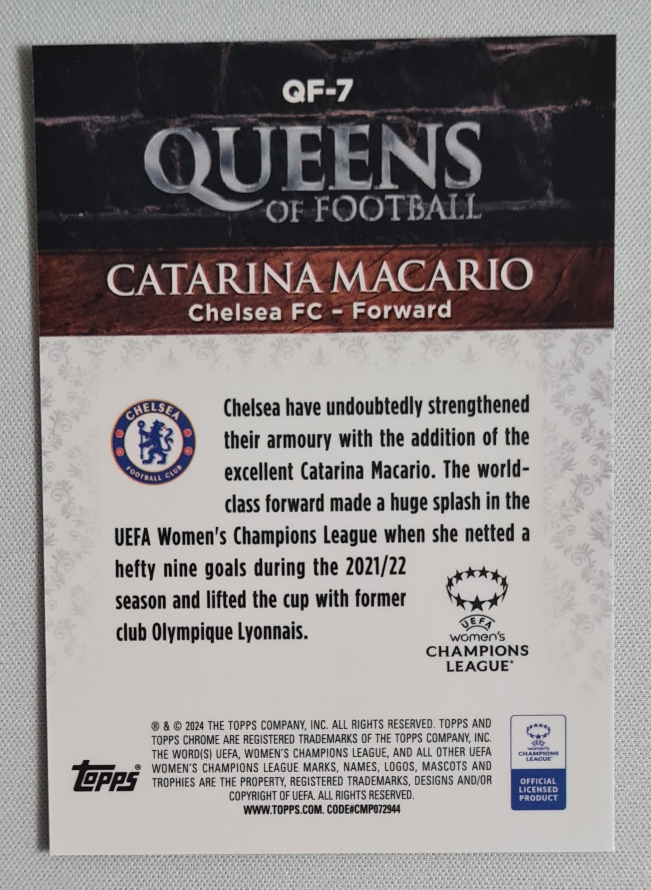 Catarina Macario - 2023/24 Topps Chrome UEFA Women's CL QUEENS OF FOOTBALL #QF-7 Chelsea FC