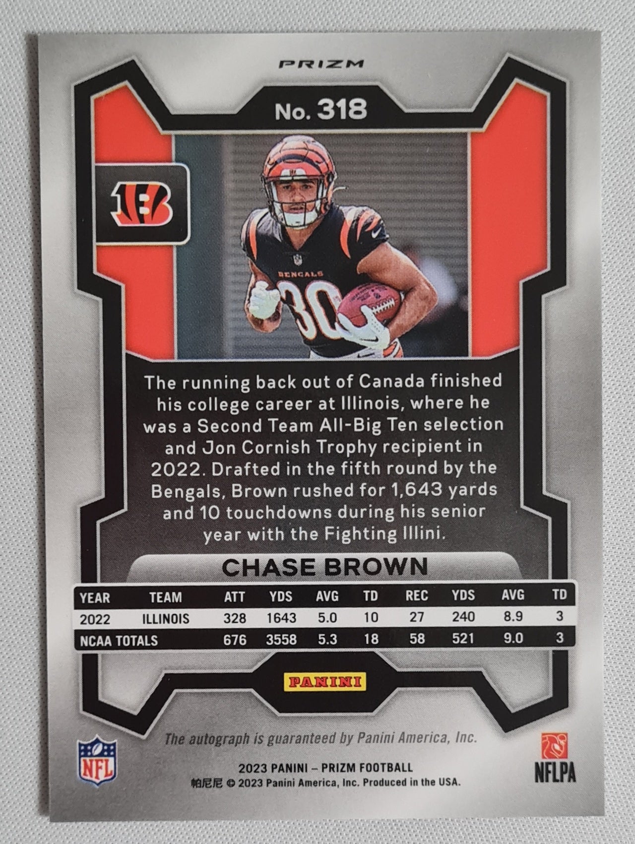 Chase Brown - 2023 Panini Prizm Football #318 (RC) Cincinnati Bengals /Autograph