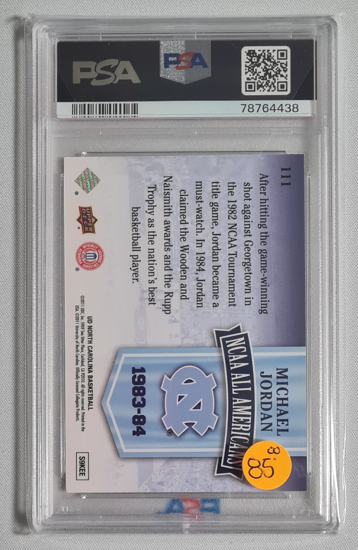 Michael Jordan - 2010/11 Upper Deck North Carolina (NCAA Basketball) #111 NCAA All Americans PSA 8