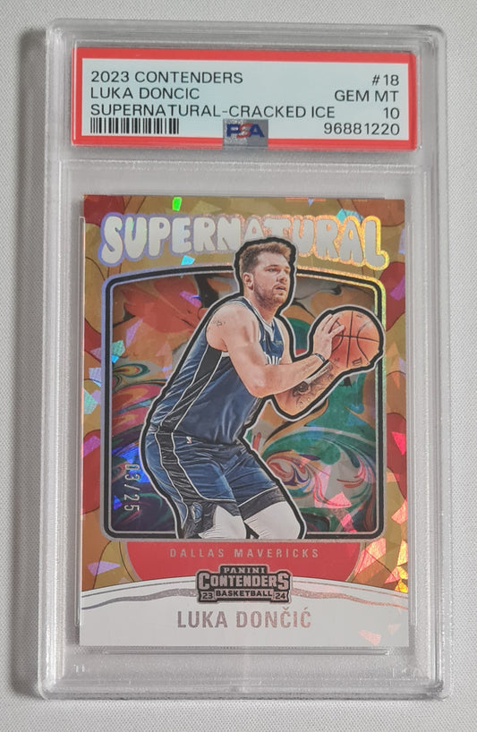 Luka Doncic - 2023 Panini Contenders #18 - Supernatural Cracked Ice /25 PSA 10 GEM MT