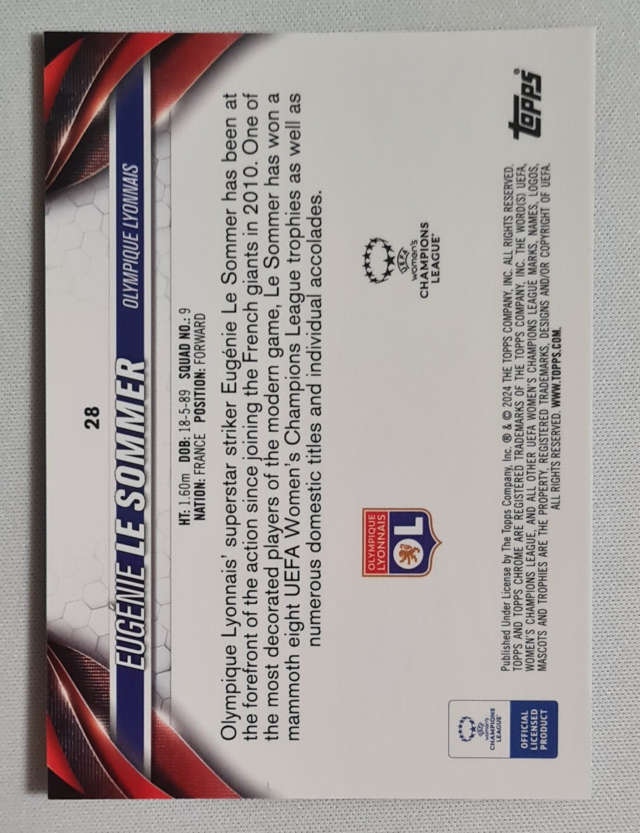 Eugenie Le Sommer - 2024 Topps Chrome #28 (CL) Aqua Refractor