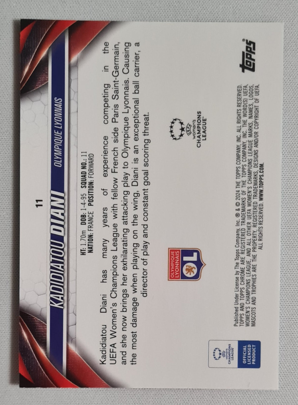 Kadidiatou Diani - 2024 Topps Chrome #11 (CL) Aqua Refractor