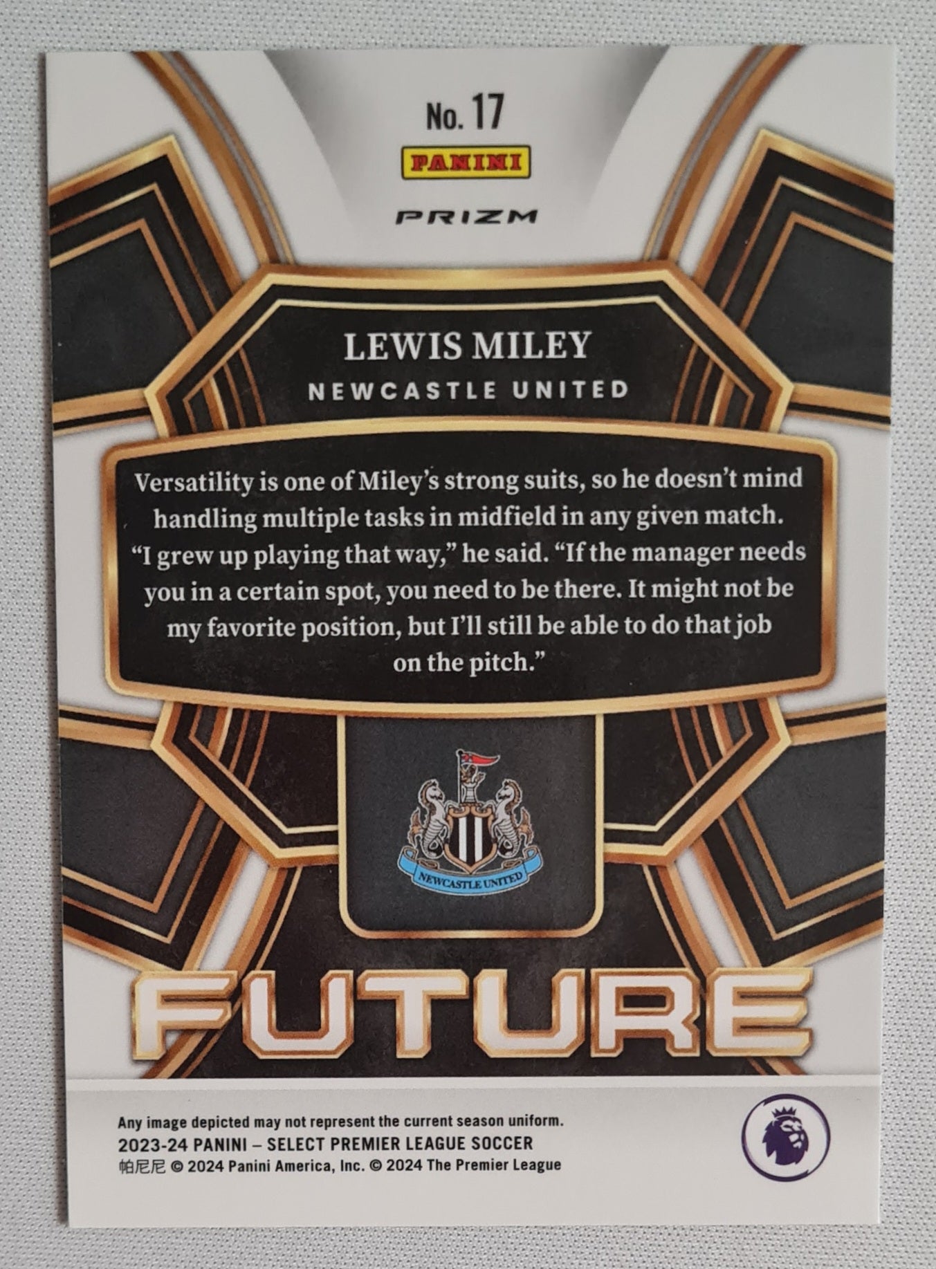 Lewis Miley - 2023/24 Panini Select Premier League Soccer #17 (RC) Future Prizm Refractor