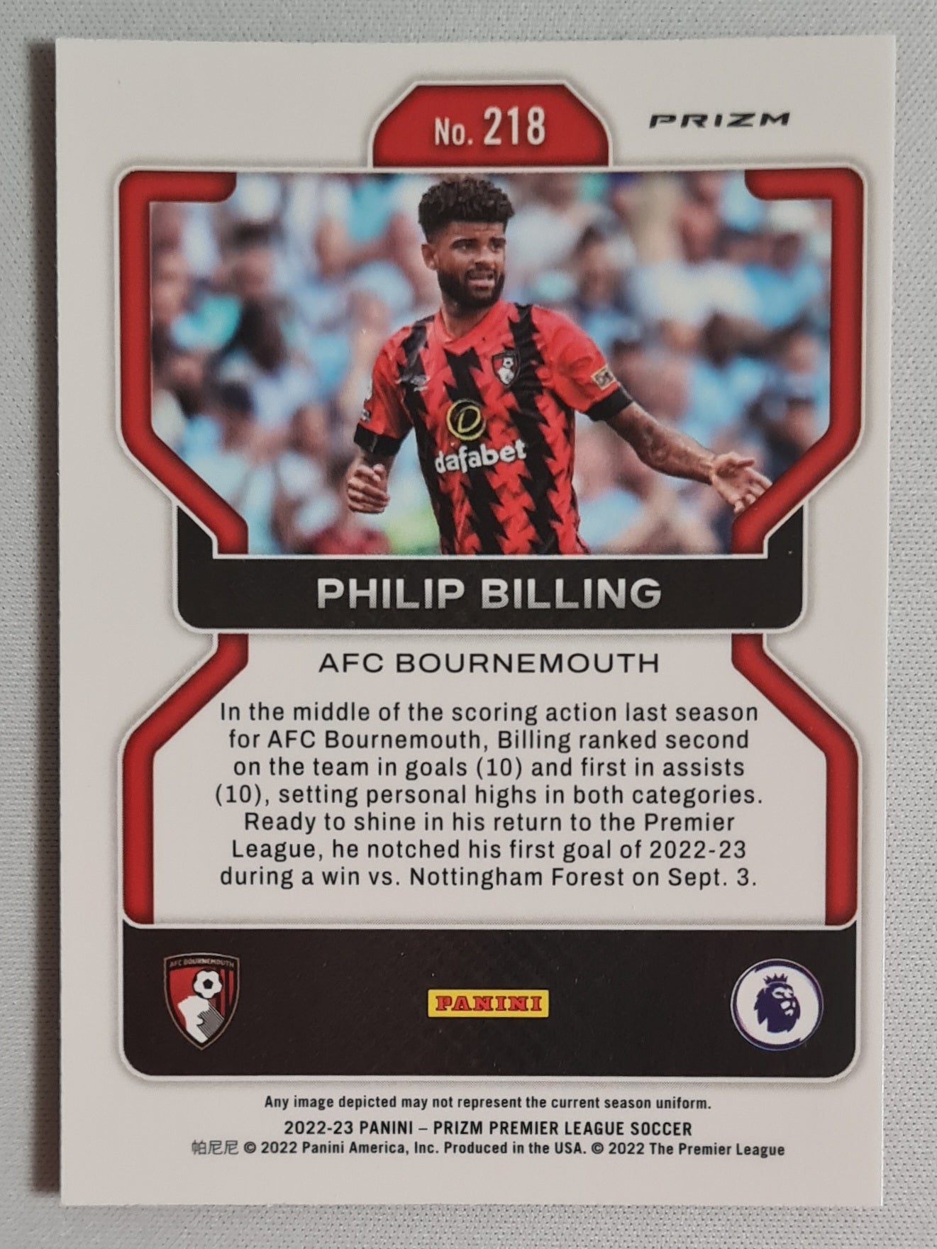 Philip Billing - 2022/23 Panini Prizm Premier League Soccer #218 Pink Prizm Refractor