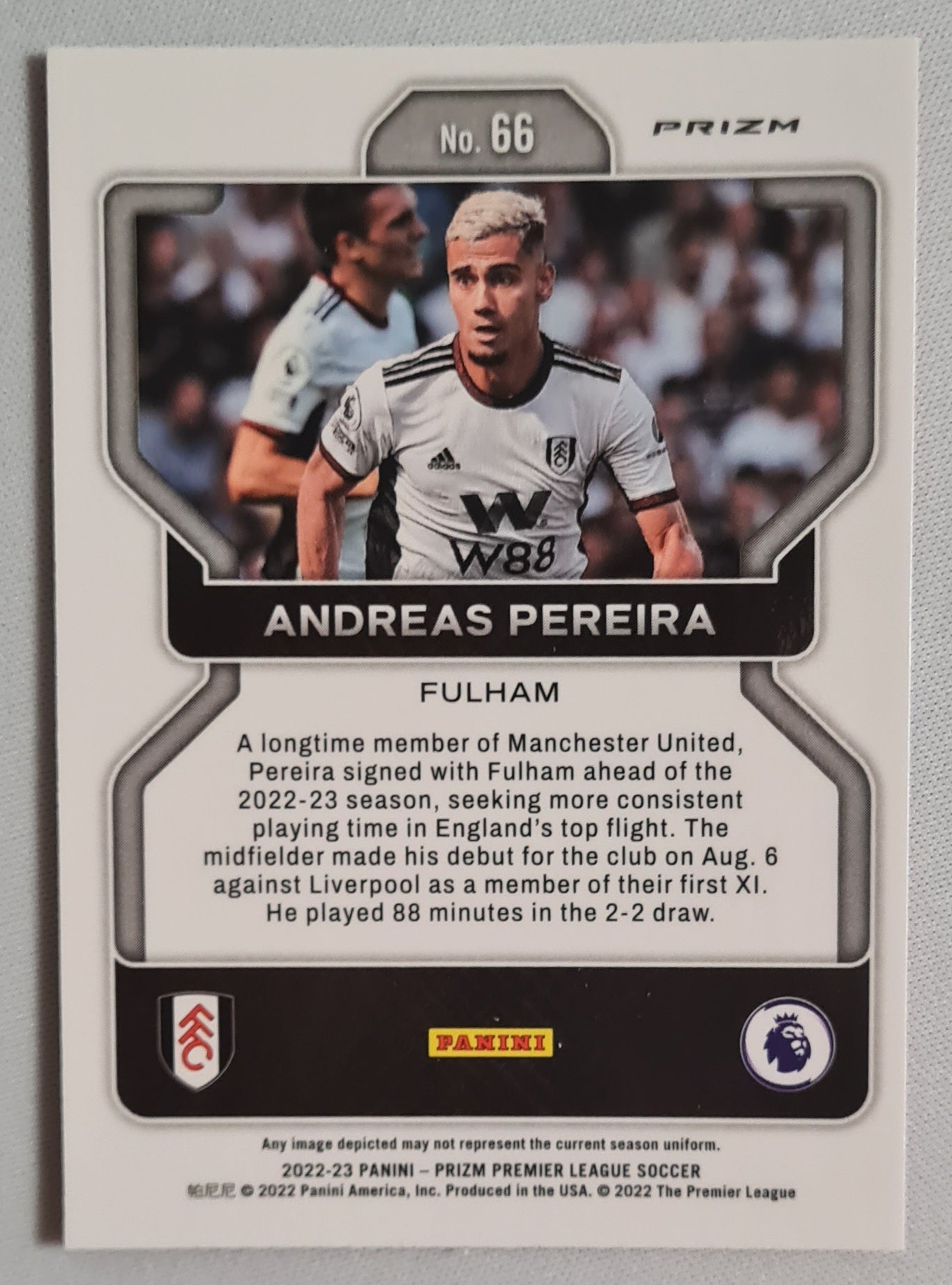 Andreas Pereira - 2022/23 Panini Prizm Premier League Soccer #66 Pink Prizm Refractor
