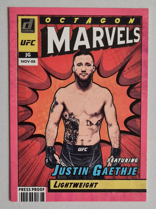 Justin Gaethje - 2022 Panini Octagon Marvels #15 UFC Lighweight Pink Press Proof