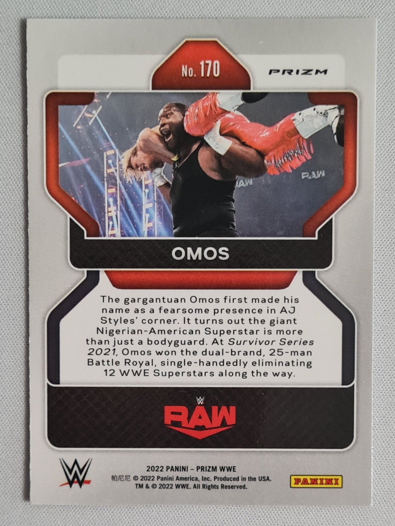 Omos - 2022 Panini Prizm WWE RAW #170 Green Prizm