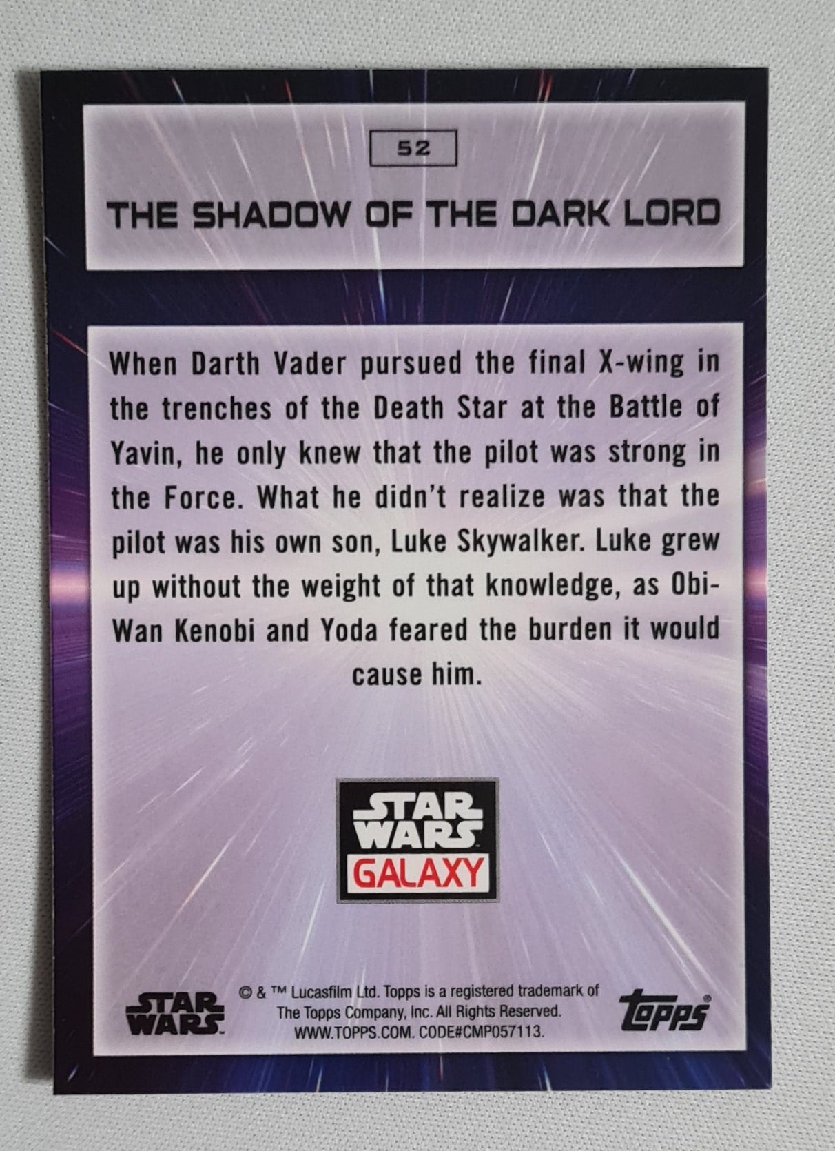 The Shadow of the Dark Lord - Topps Star Wars Galaxy  #52