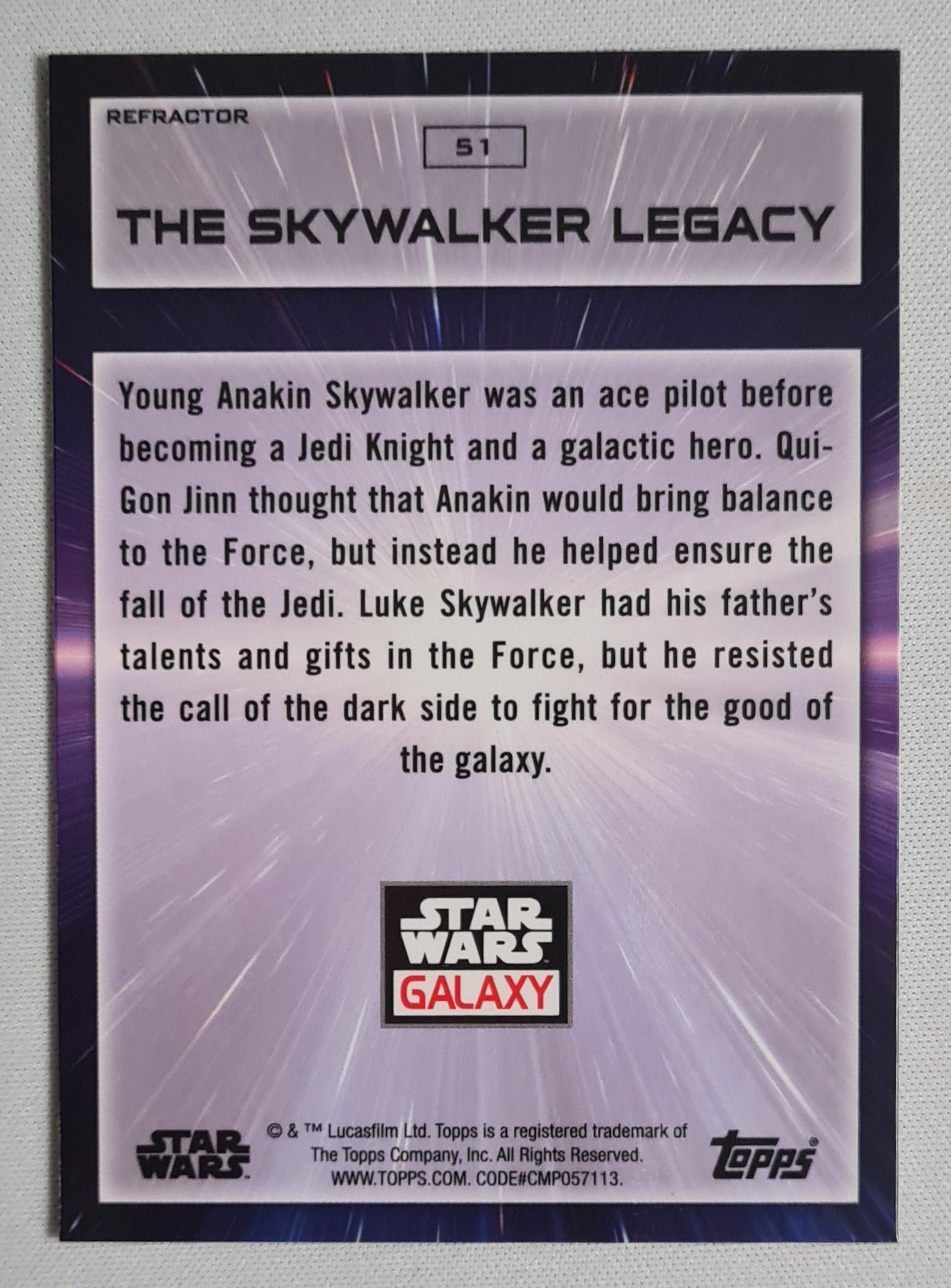 Anakin Skywalker - Topps Star Wars Galaxy #51 - The Skywalker Legacy - Refractor