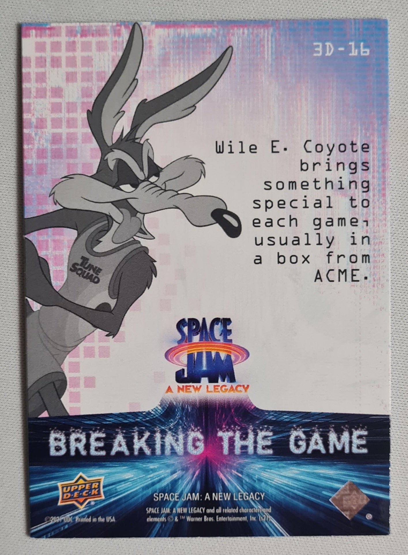 Wile E. Coyote - 2021 Upper Deck Space Jam - a new legacy #D3-16 "Breaking the Game" 3D Card