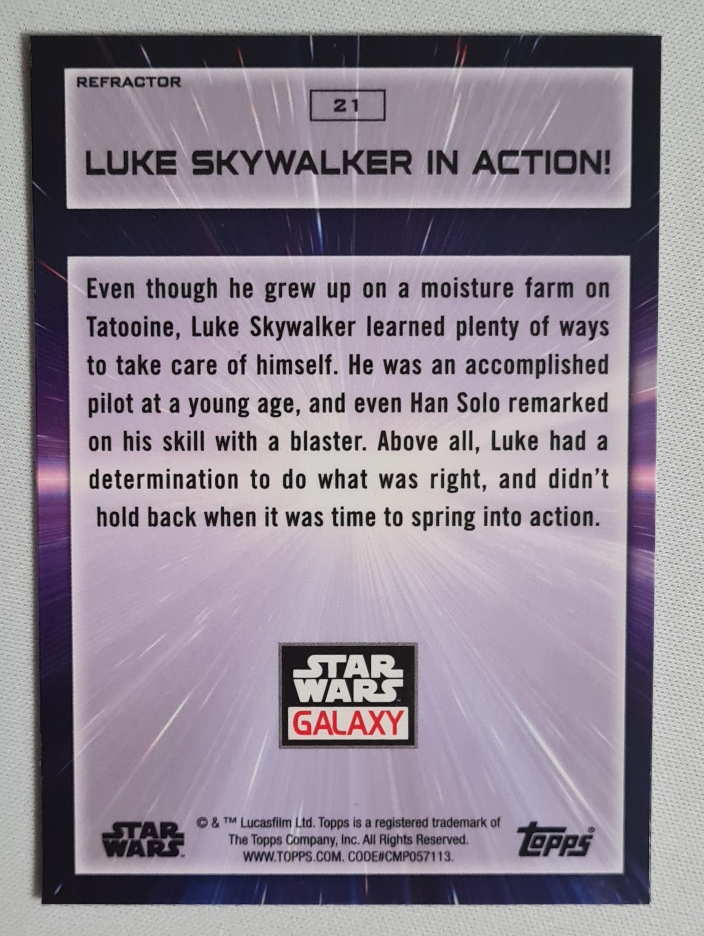 Luke Skywalker - Topps Star Wars Galaxy #21 - Luke Skywalker in action! - Refractor