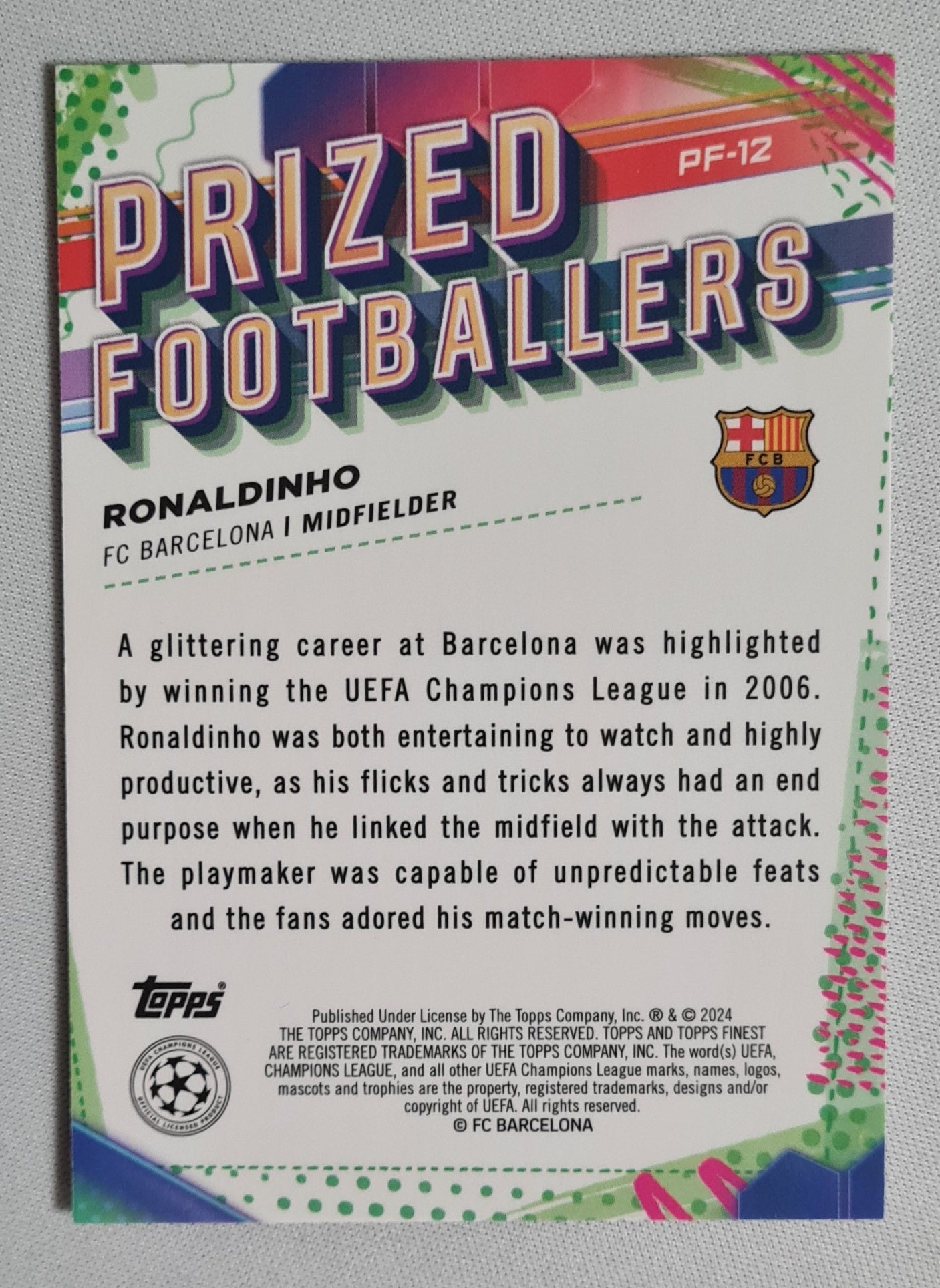 Ronaldinho - 2024 Topps Prized Footballers (CL) #PF-12 FC Barcelona Refractor