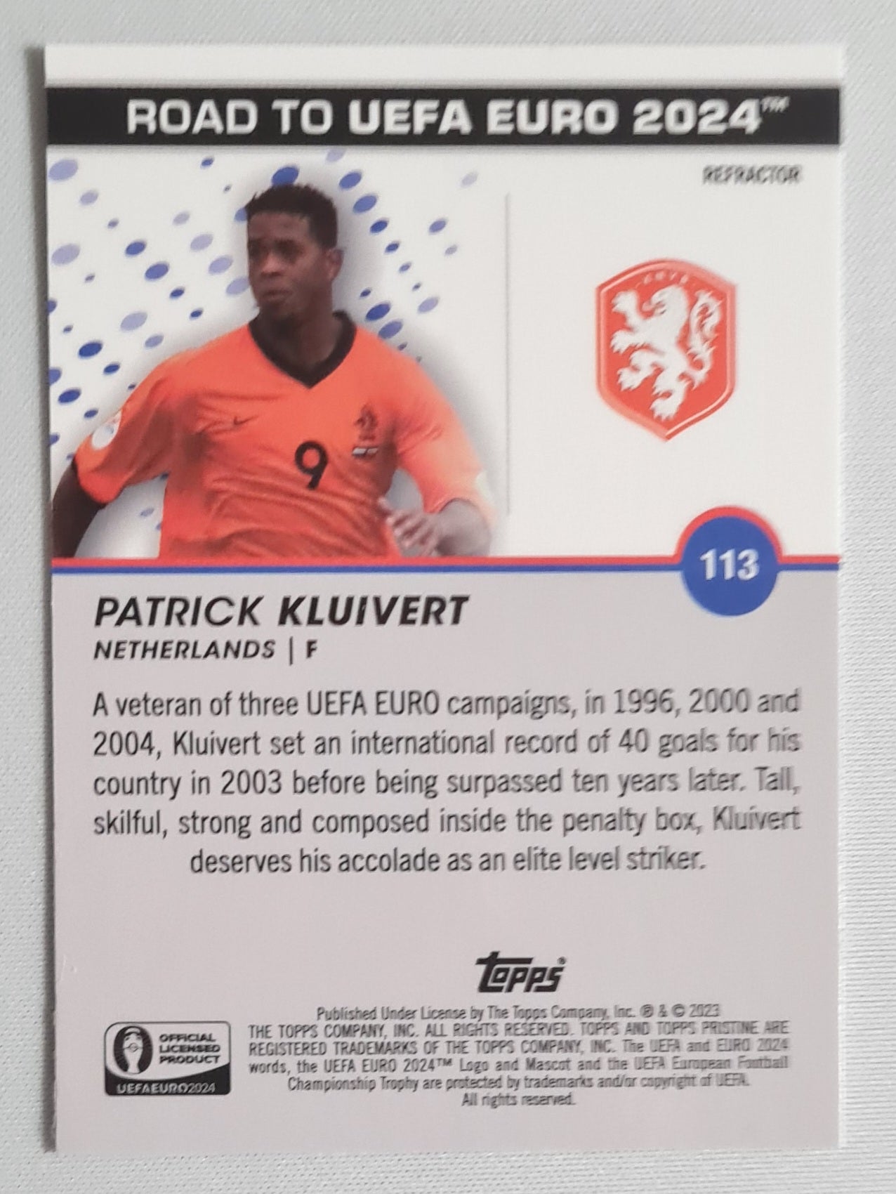 Patrick Kluivert - 2023 Topps Road to the UEFA 2024 (Dutch National Team)