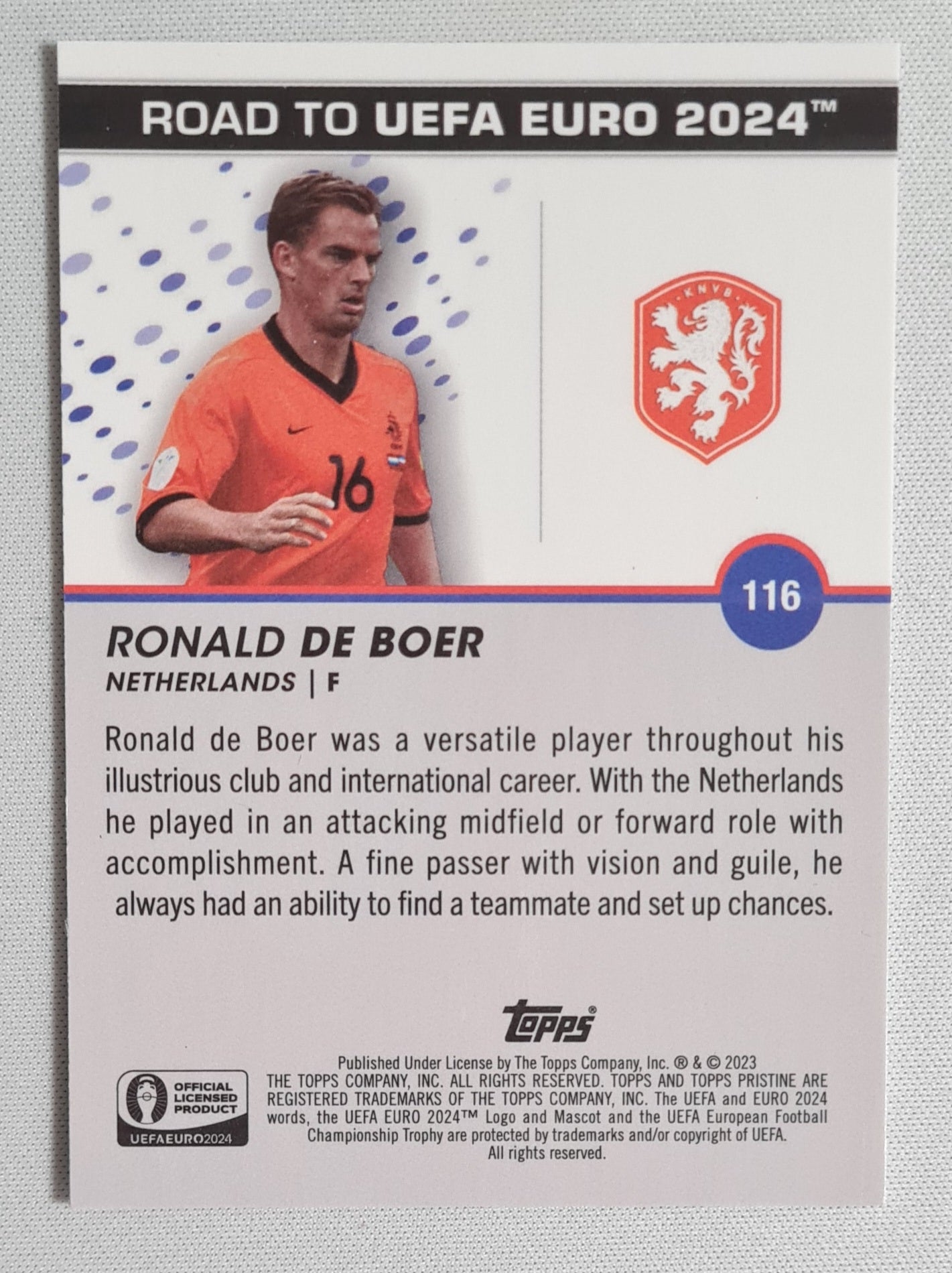 Ronald de Boer - 2023 Topps Road to the UEFA 2024 (Dutch National Team)