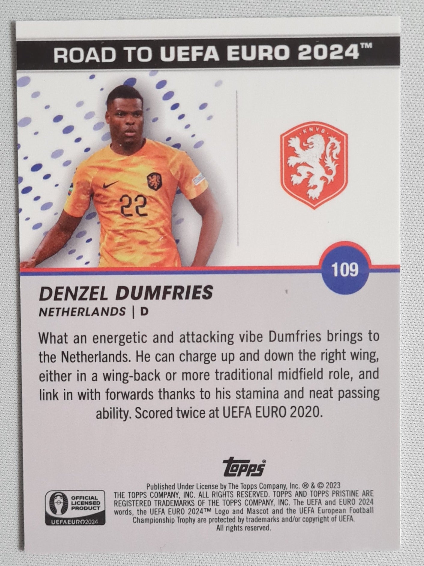 Denzel Dumfries - 2023 Topps Road to the UEFA 2024 (Dutch National Team)