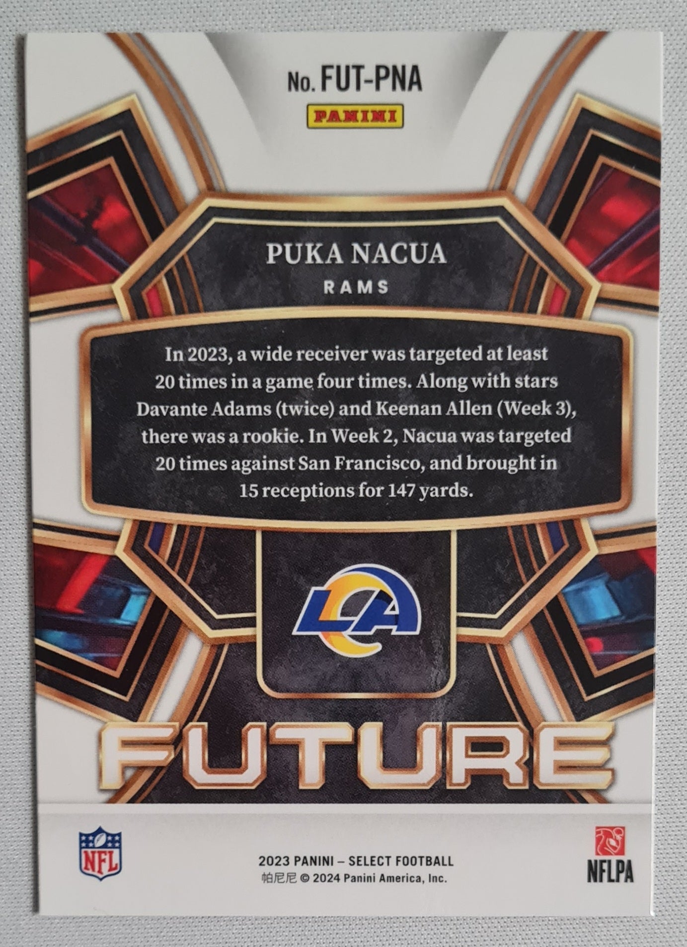 Puka Nacua - 2023 Panini Select Future Rookie Card #FUT-PNA Los Angeles Rams