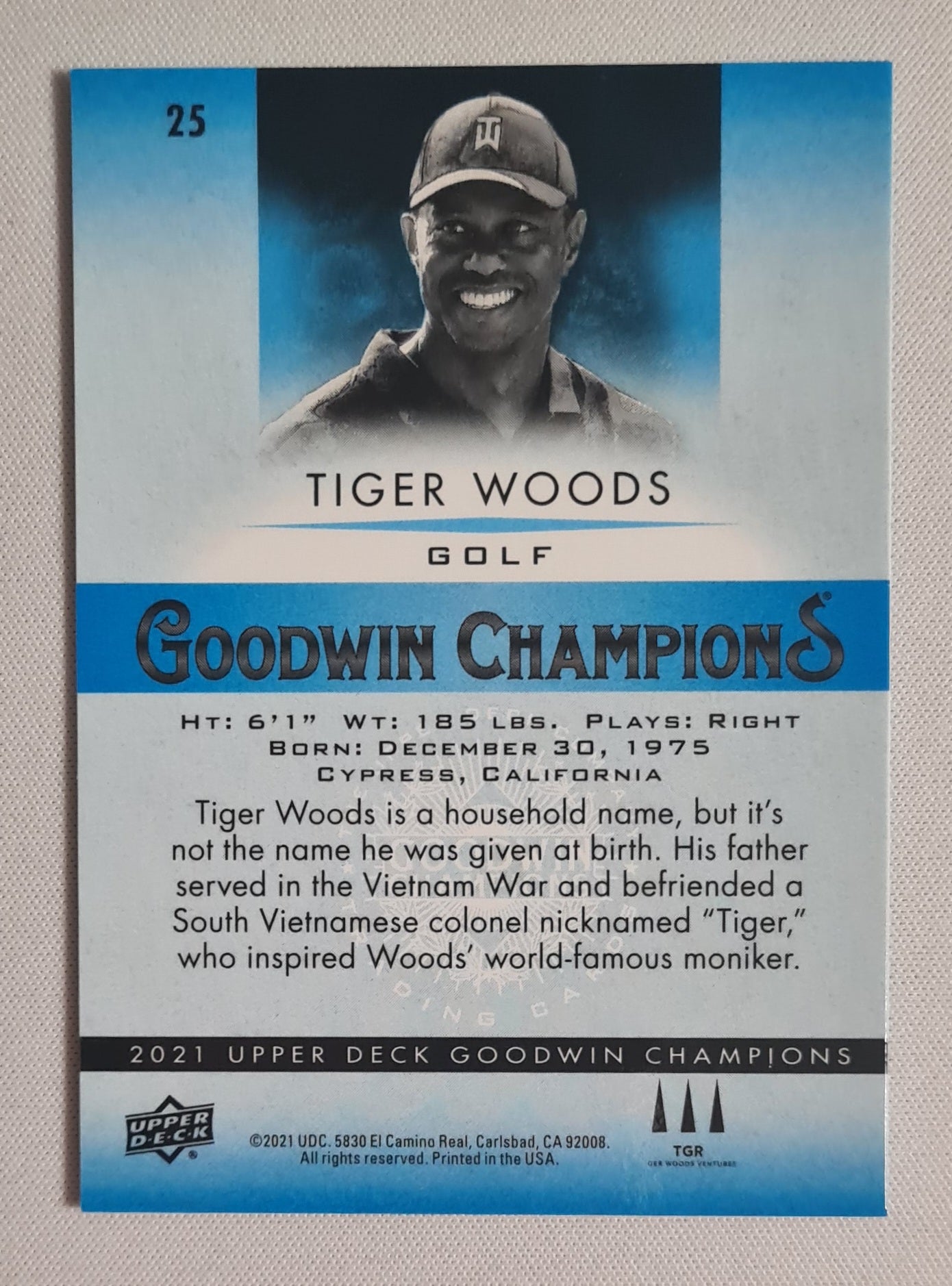 Tiger Woods - 2021 Upper Deck - Goodwin Champions Golf #25 Blue Refractor