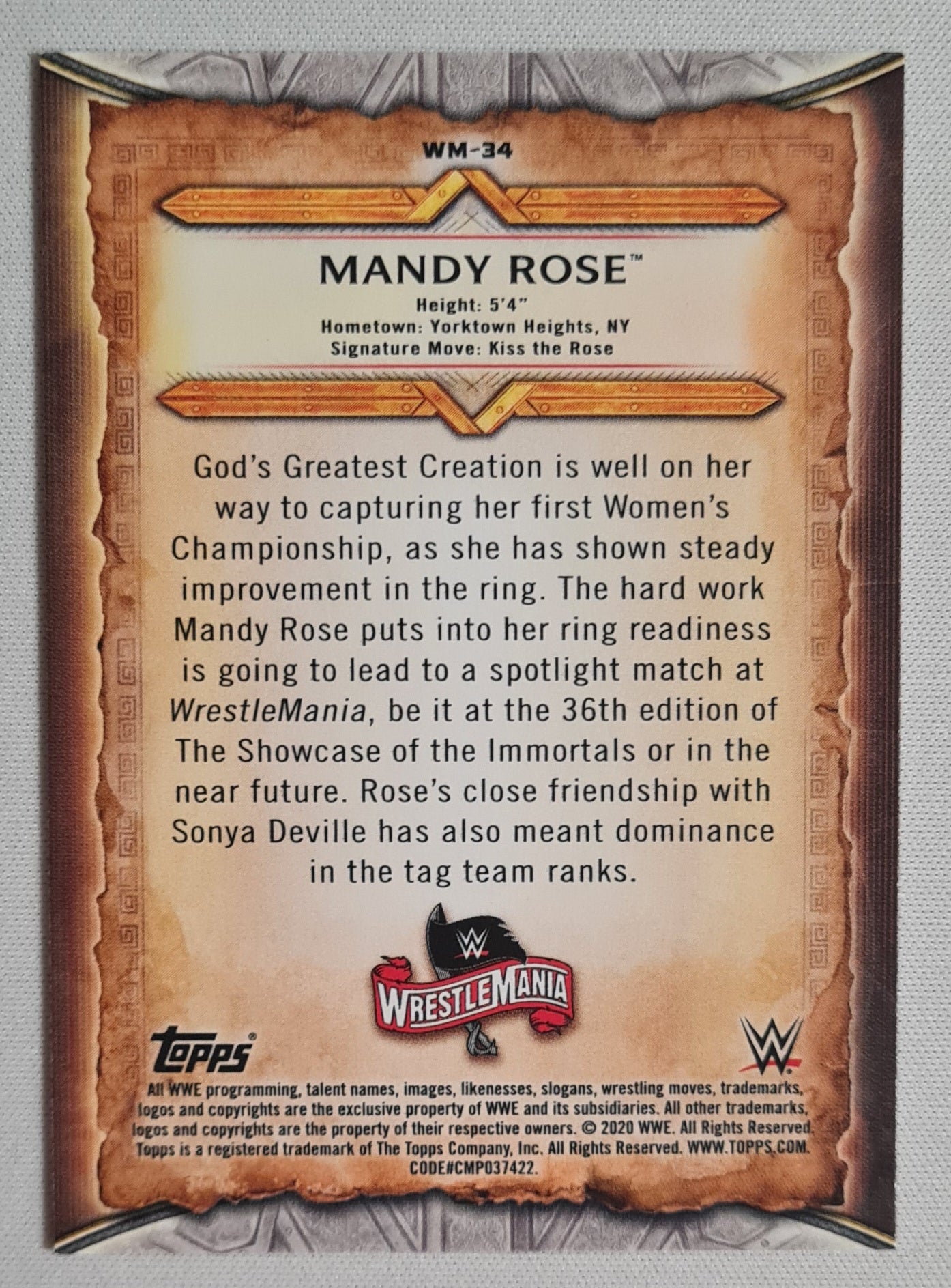 Mandy Rose - 2022 Topps Wrestlemania WWE Wrestling WM-34
